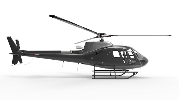 Czarny Cywilny Helikopter Na Białej Jednolitej Powierzchni