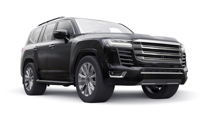Zdjęcie czarny duży rodzinny siedmiomiejscowy suv premium na białym tle ilustracji 3d