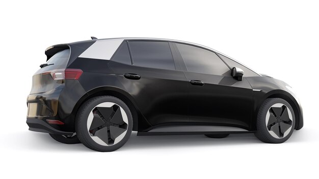 Czarny elektryczny miejski hatchback nowej generacji z ilustracją 3d o rozszerzonym zasięgu