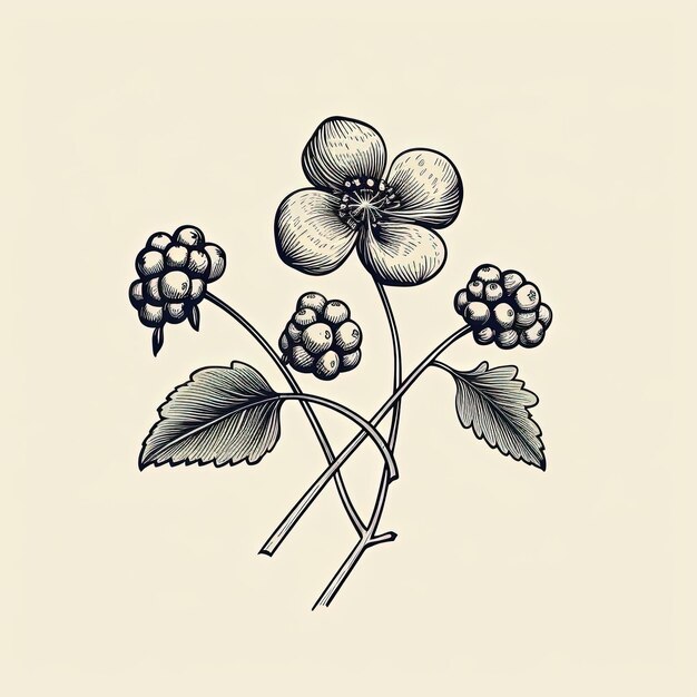 Zdjęcie czarny i szary ręcznie narysowany obraz czarnobrązowej koniczyny w owocowym kształcie w stylu minimalistycznym