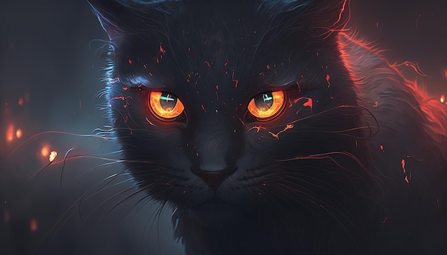 Czarny kolor kot czerwone oczy ilustracja Ai generowane sztuki