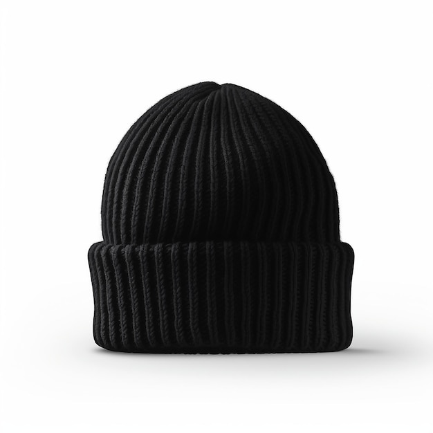 Czarny kolor Winter Beanie Izolacja na białym tle