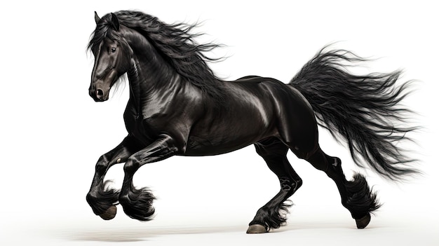Czarny koń andaluzyjski na białym tle