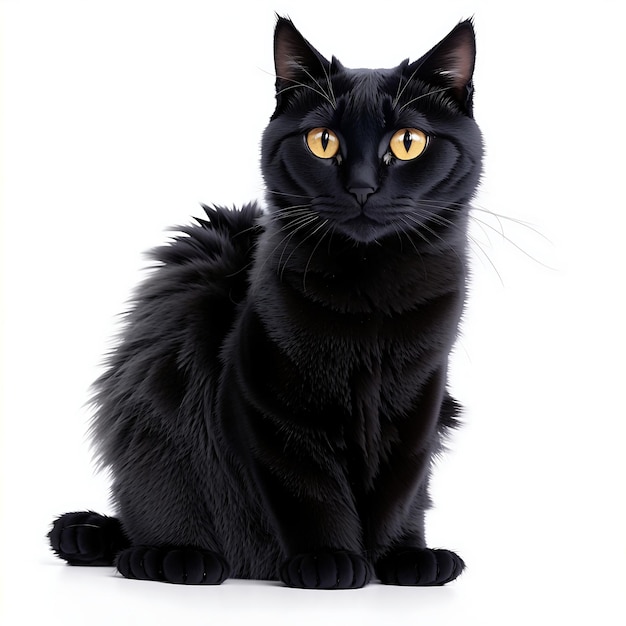 Czarny kot na białym tle wygenerowany przez sztuczną inteligencję
