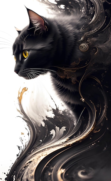 Czarny kot w kolorze złotym i białym