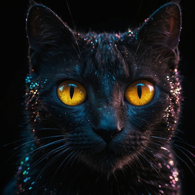 Czarny kot z żółtymi oczami i czarny kot zżółtymi oczyma