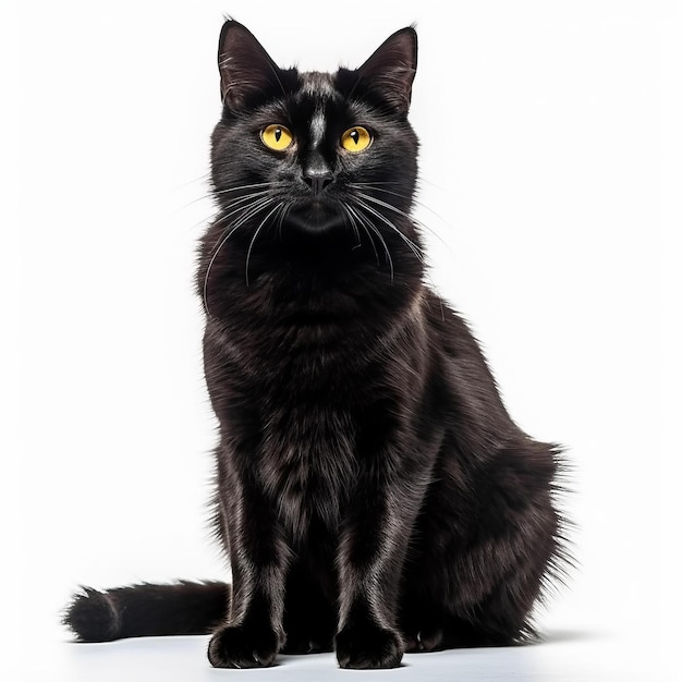 Czarny kot z żółtymi oczami siedzący