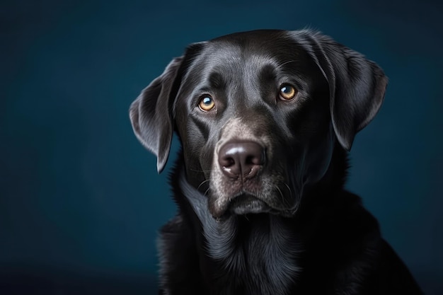 Czarny Labrador Retriever Na Niebieskim Tle Generatywne AI