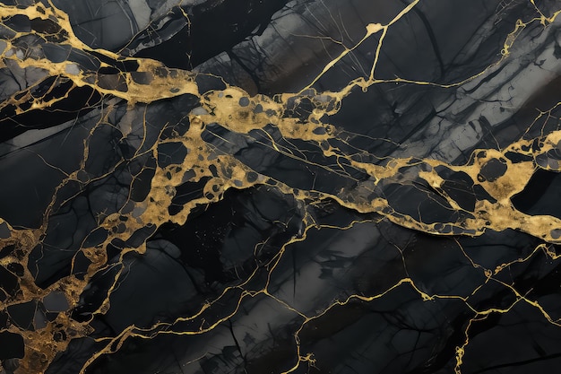 czarny marmur tekstura tło z pękniętymi złotymi detalami