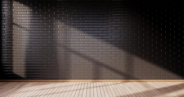 Czarny mur z cegły i drewniany, nowoczesny styl loftu. renderowanie 3D
