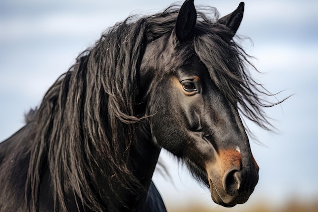 Czarny mustang z bliska