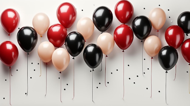 Czarny piątek Sprzedaż Horizontalny baner z czerwonymi i czarnymi błyszczącymi balonami na białej AI generatywnej