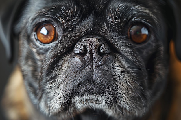 Zdjęcie czarny pies z brązowymi oczami i czarnym nosem