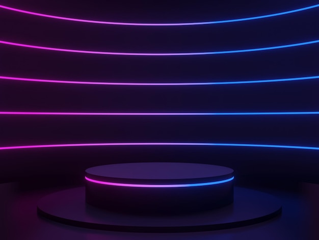 Czarny podium 3D z gradientowymi światłami neonowymi