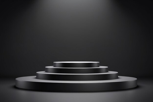 Czarny podium na ciemnym tle Realistyczna ciemna platforma 3D