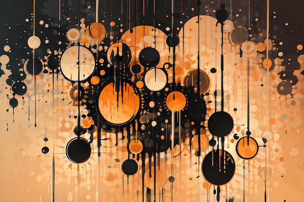 Czarny pomarańczowy motyw okrągły bańka kapiąca akwarela atrament projekt tło tapeta ilustracja