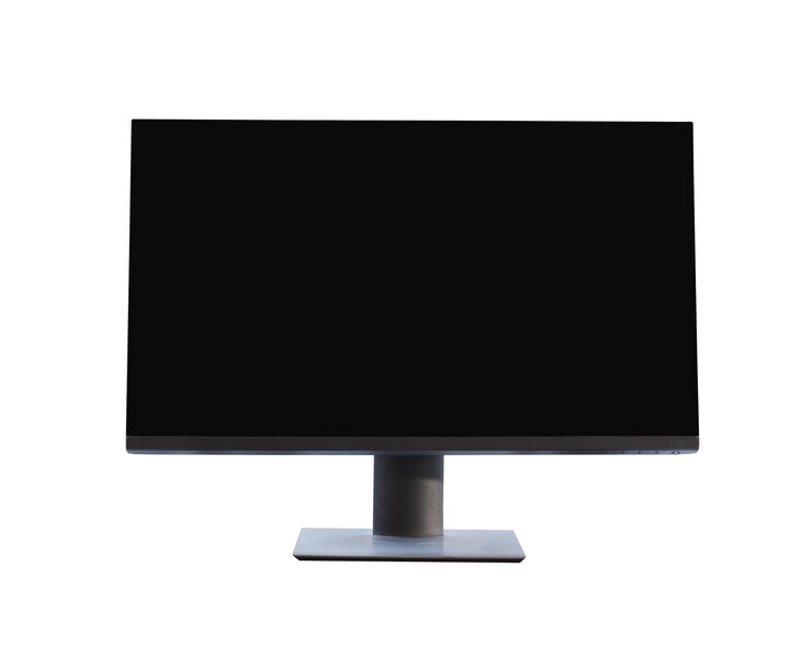 Zdjęcie czarny przedni ekran komputera lub monitor pc izolowany na białym
