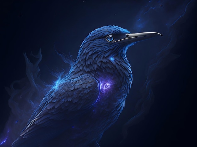 Czarny ptak z niebieską aureolą wokół oczu