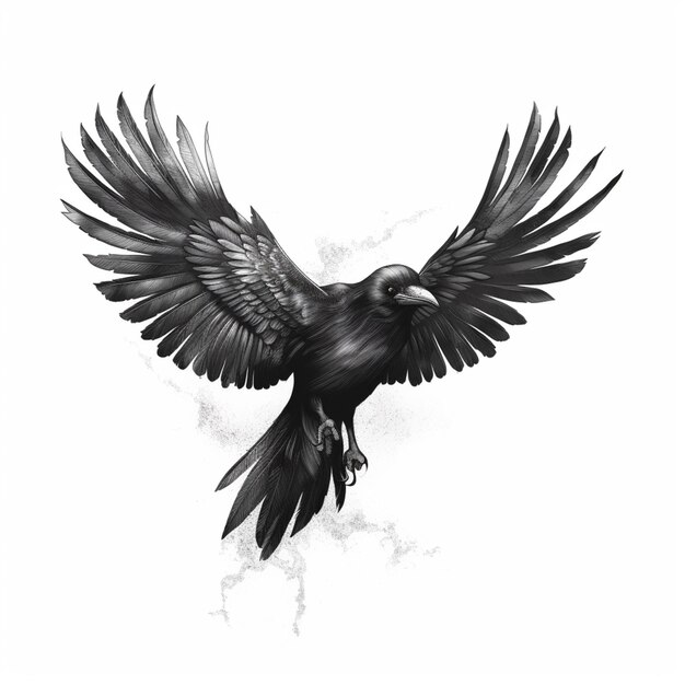 czarny ptak ze skrzydłami rozpostartymi w powietrzu generatywną ai