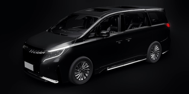 Czarny rodzinny samochód miejski Minivan Premium Business Car 3D illustration