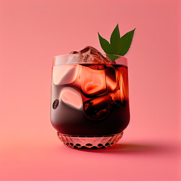 Czarny rosyjski koktajl alkoholowy na różowym tle Koktajl kawowy Streszczenie generatywnej ilustracji AI
