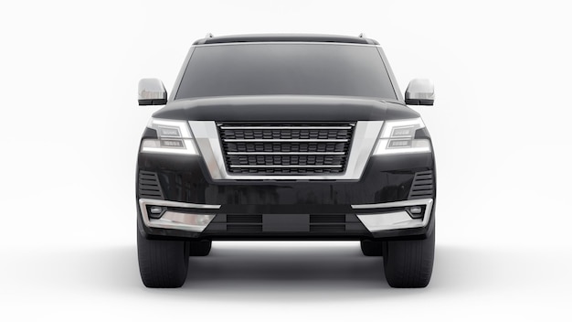 Czarny samochód rodzinny SUV Premium na białym tle. renderowania 3D.