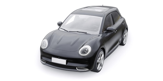 Czarny śliczny mały elektryczny samochód hatchback ilustracja 3D