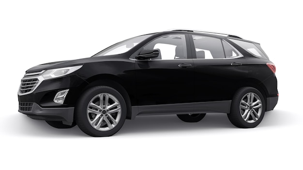 Czarny średniej wielkości miejski SUV dla rodziny na białym tle renderowania 3d