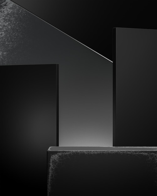 Czarny stojak na podium na nowoczesnym tle czarnej tablicy do renderowania 3d lokowania produktu
