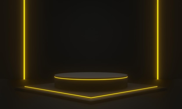 Czarny stojak na produkty 3D z żółtymi neonami