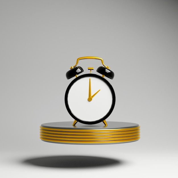 Czarny stylowy budzik Wartość czasu renderowania 3D