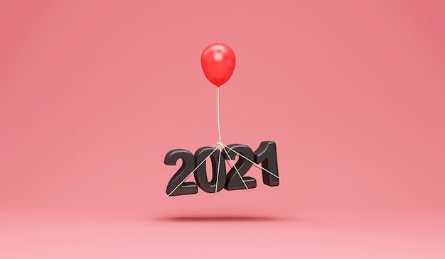 Czarny Symbol Nowego Roku 2021 Z Czerwonym Balonem Na Tle Różowego Studia
