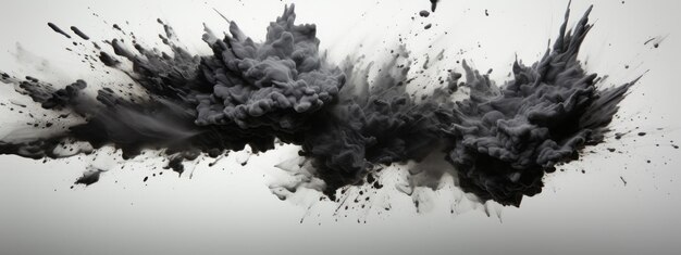 Czarny węgiel drzewny proszek pył farba biały wybuch wybuch izolowany rozprysk abstrakt Powder węgiel drzewny tło cząstki czarnego dymu wybuchowe wzór węgla makijaż ciemny rozprys bomby kawałek