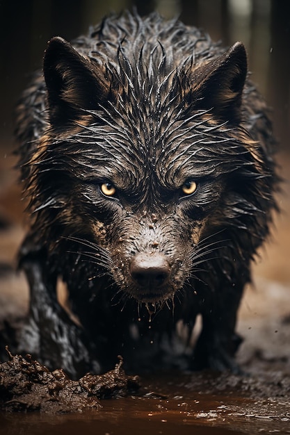 Czarny wilk w pustyni