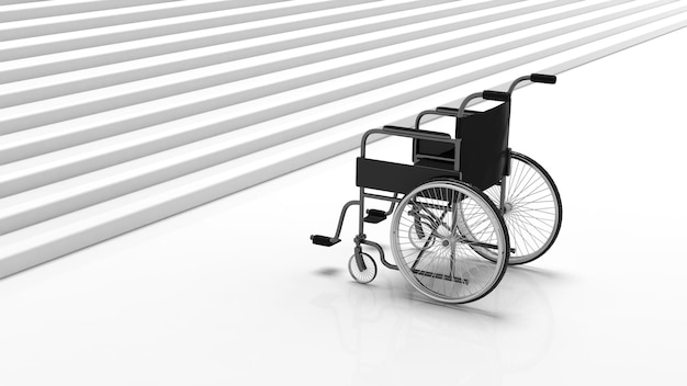 Czarny wózek inwalidzki w pobliżu białych schodów