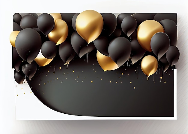 Czarny złoty balon makieta czarny piątek baner balony tekstura tło abstrakcyjna generatywna ilustracja AI