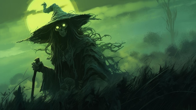 czarownica w noc Halloween na bagnach w lesie