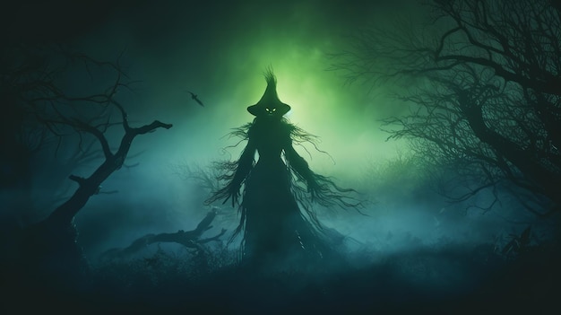 czarownica w noc Halloween na bagnach w lesie