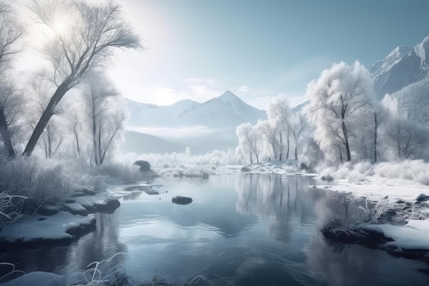 Czarująca zimowa sceneria Zapierający dech w piersiach krajobraz śnieżnej magii lasu