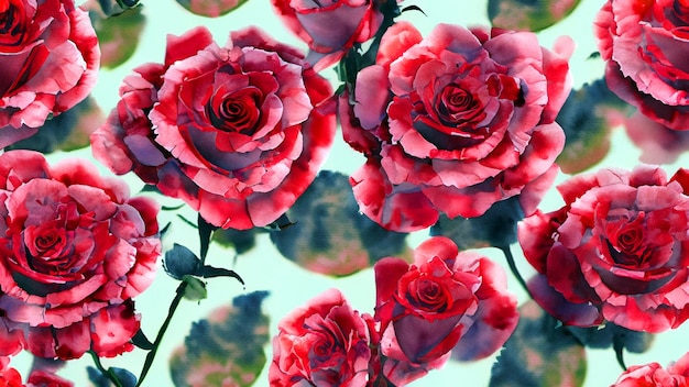 Czarujące czerwone kwiaty róży akwarela bezszwowy wzór piękna sztuka kwiatowa dla twoich kreatywnych projektów 3