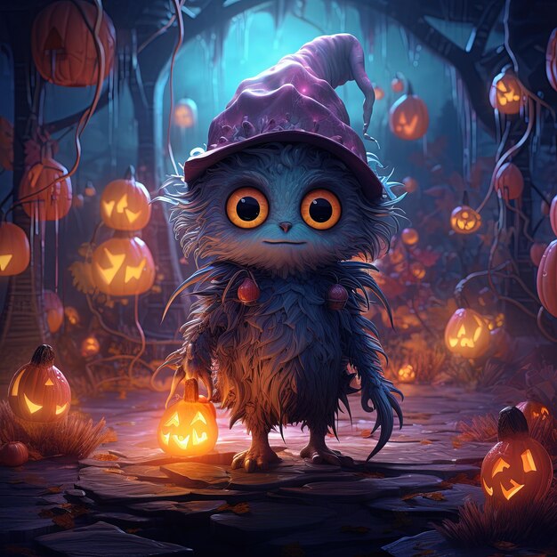 Czarujące ilustracje Halloween przedstawiające upiorne sceny, straszne potwory i niesamowite tła