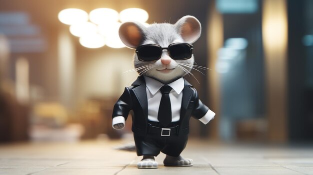 Zdjęcie czarujące postacie w unreal engine mouse noszące garnitury i okulary przeciwsłoneczne