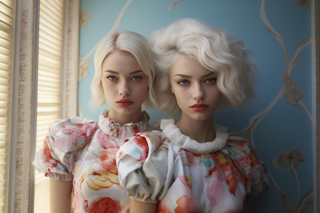 Zdjęcie czarujące syreny bliźniacze - hipnotyczna wizja pastelowej elegancji i retrofuturizmu