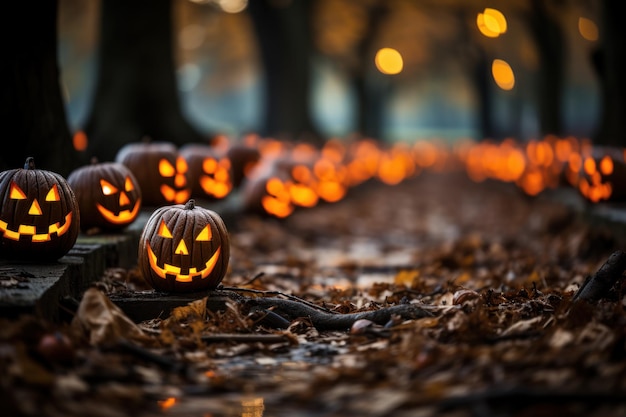 Czarujący blask Urzekający wystrój dyni na Halloween z generatywną sztuczną inteligencją w świątecznym świetle świec