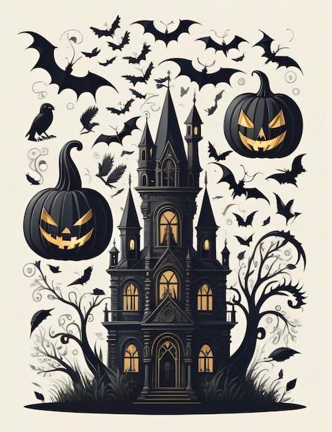 Czarujący Halloween Nawiedzony dom Akwarela Halloweenowy dom Akwarela Halloweenowy dom 2