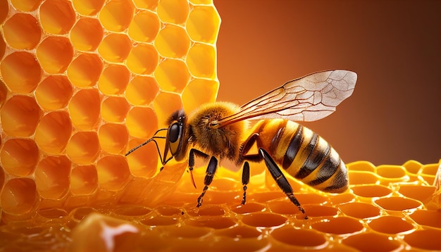 Czarujący plaster miodu zachwycający pokaz złotej słodyczy i pracowitych pszczół