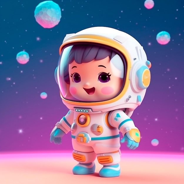 Czarujący render 3D astronauty Kawaii na planecie