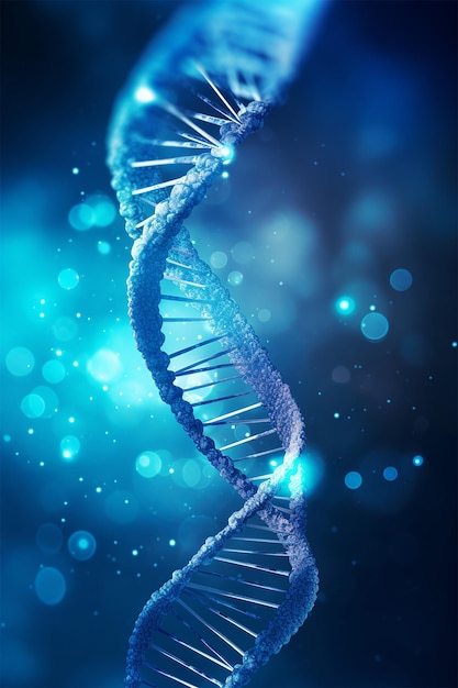 Cząsteczka DNA na niebieskim tle bokeh