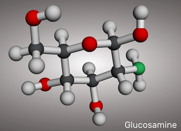 Cząsteczka glukozaminy Jest stosowana w leczeniu zapalenia stawów Model molekularny 3D rendering Ill