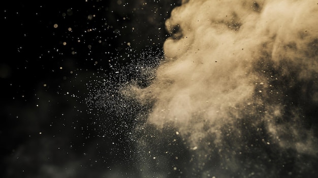 Cząsteczki pyłu organicznego poruszają się w powietrzu na ciemnym tle